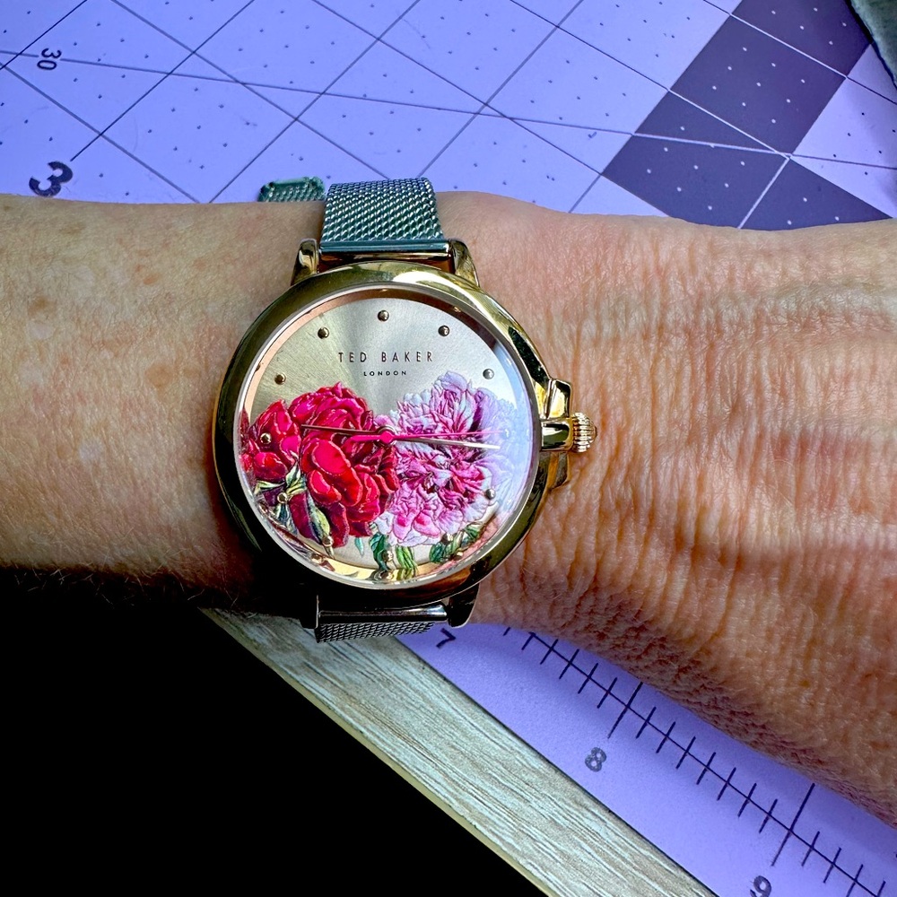 Ted Baker Gold Watch with Pink Floral Dial